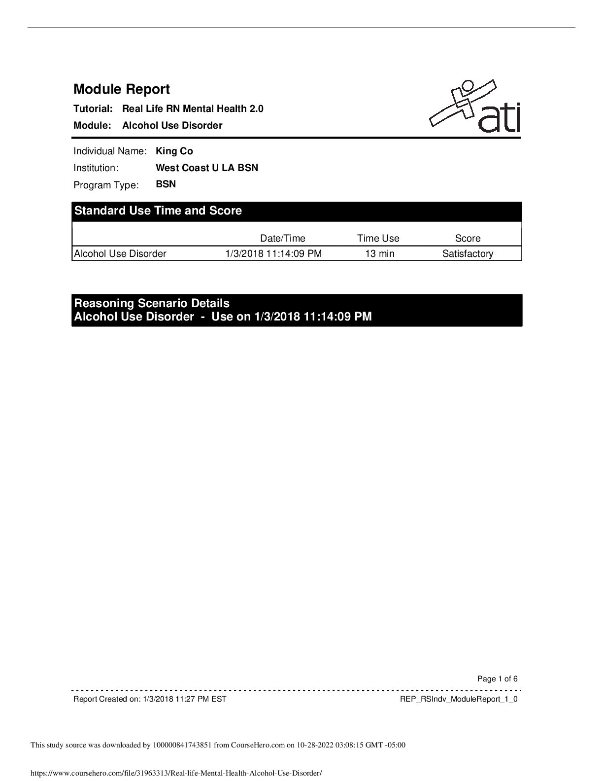 Preview image for ATI Real life Mental Health Alcohol Use Disorder 2022